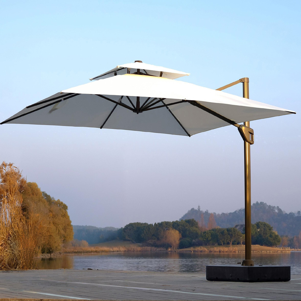 Paraguas solares al aire libre con lámpara Paraguas romanas Jardín Patio Villa Paraguas cuadradas Paraguas al aire libre Paraguas image 3