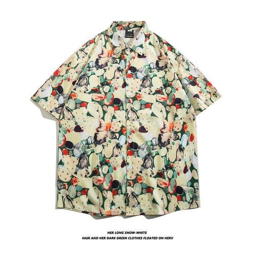 American Vintage Sunflower Hawaiian Cute Canton Style Loose Casual Short Sleeve Floral Shirt for Men and Women