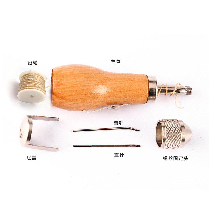 (2개) 손으로 재봉틀 DIY 가죽 공예 야채 선탠 가죽 도구 재봉 송곳 가죽 가죽 조각 다이아몬드 조각 손 재봉틀 기계 스레드 기계