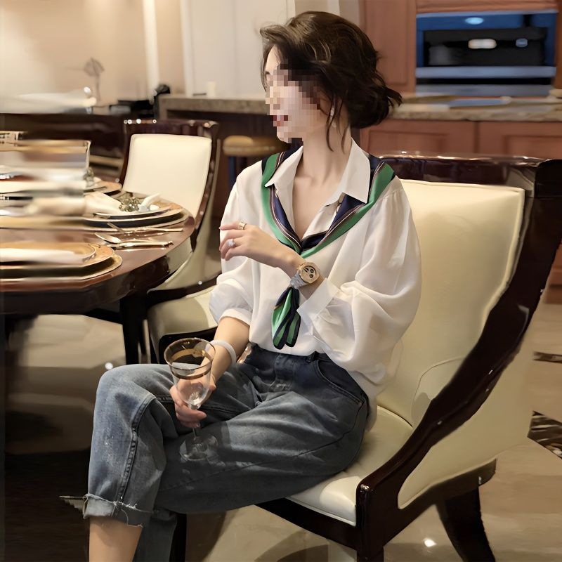 白色洋气设计感衬衫假两件别致减龄小衫女春秋2024新款欧洲站