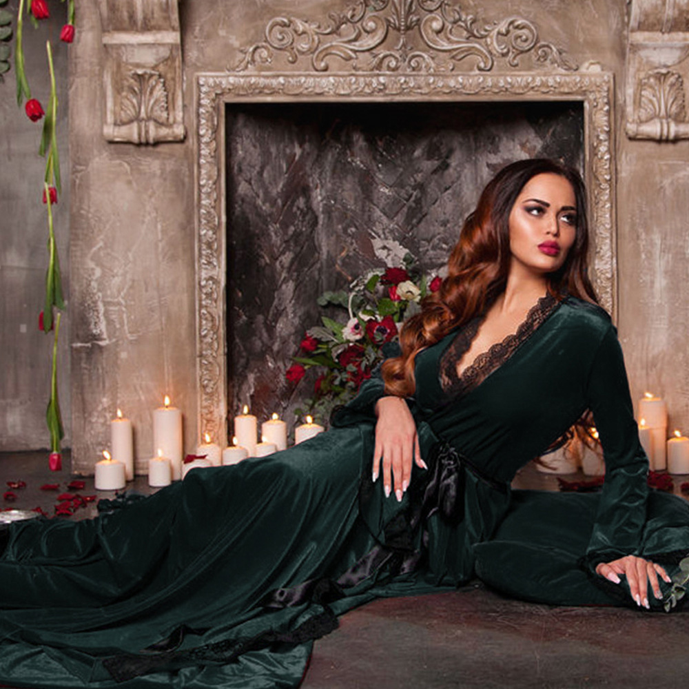 Amazon largo pijama sexy de terciopelo dorado para mujer otoño e invierno camisón grueso para el hogar bata exterior camisón de talla grande al por mayor