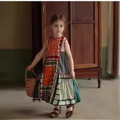 Vintage Retro Dress for Girls with Niche Style, Japanese Color Contrast Splicing Backless Blouse Dress, Childlike and Stylish Ethnic Style Skirt