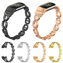fitbit charge2345手表金属ov镶钻时尚女士表带不锈钢手链腕带