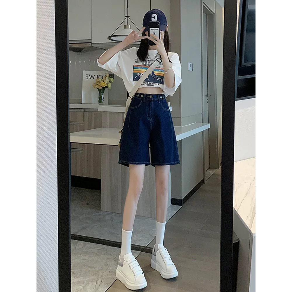 Джинсовые шорты грушевидной формы для женщин, летние тонкие широкие шорты для похудения больших размеров с высокой талией.