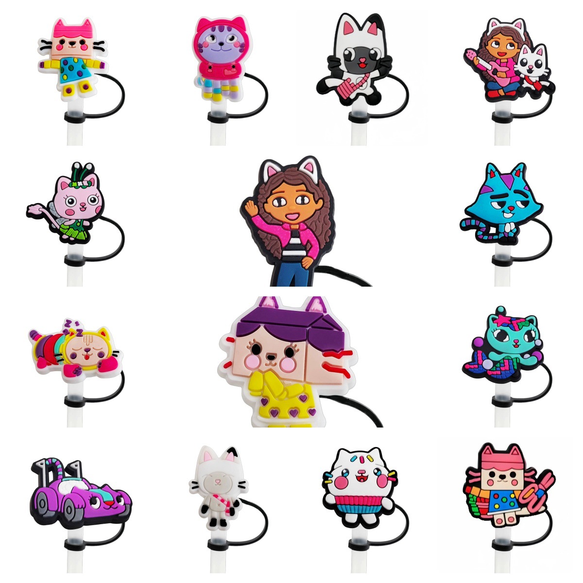 Gabi's dollhouse straw decoration creative water cup straw accessories reusable straw cap silicone cover