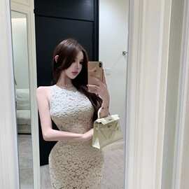 法式轻熟风镂空蕾丝连衣裙女春季打底修身显瘦气质高级感包臀短裙