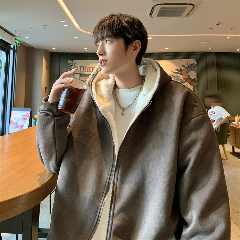 가을과 겨울 두꺼운 양고기 후드 루즈 기모 커플 단색 하이 스트리트 코튼 패딩 자켓 코튼 패딩 재킷 미국면 패딩 자켓 윈터 코트