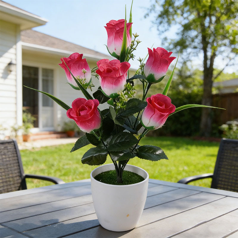 Ramo de Rosas Artificiales de Seda con Siete Cabezas, Decoración Floral Interior