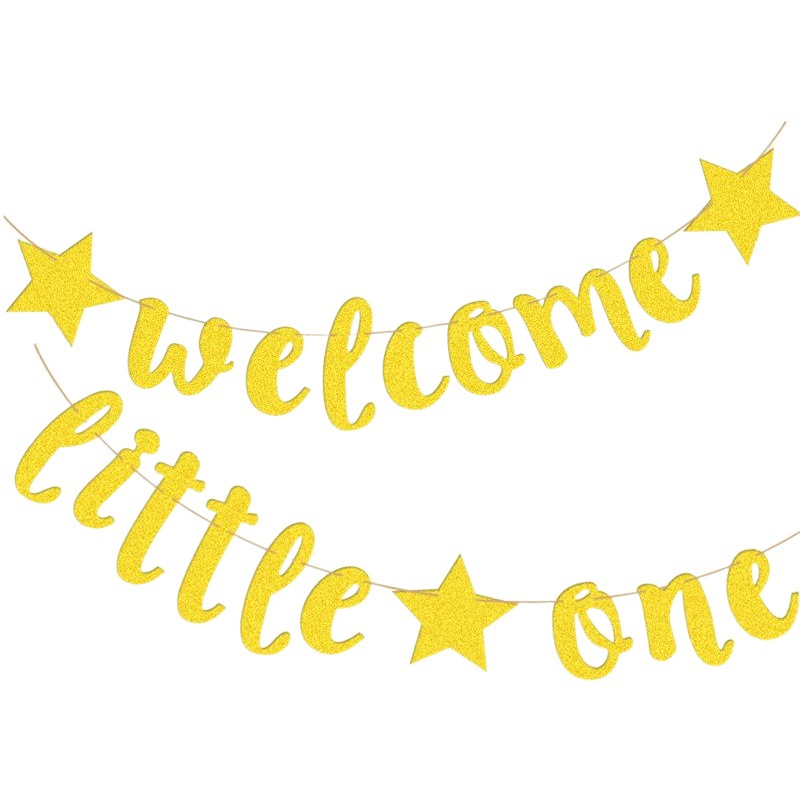 Fiesta de cumpleaños bebé estrella de cinco puntas amor corazón brillo guirnalda de papel bienvenido pequeño uno