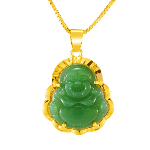 Vietnamese sand gold Maitreya Buddha chalcedony jade pendant necklace brass gold-plated Hetian jade gold inlaid jade female pendant live supply