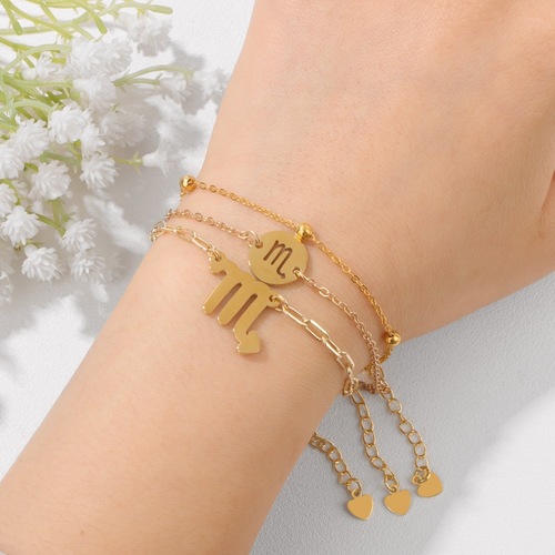 2024 Summer Zodiac Three-Piece Bracelet Set Simple and Fresh Couple's Birthday Gift Chain Bracelet Cross-Border