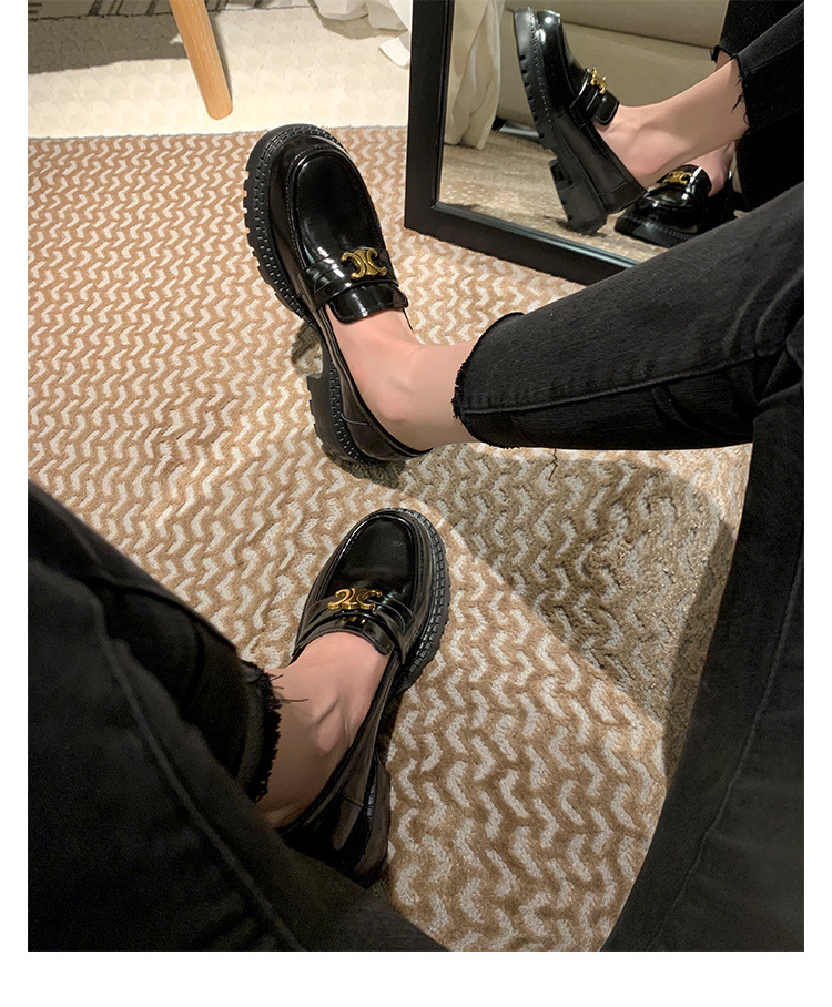 葡萄妈Studiolee英伦风小皮鞋女小金扣圆头一