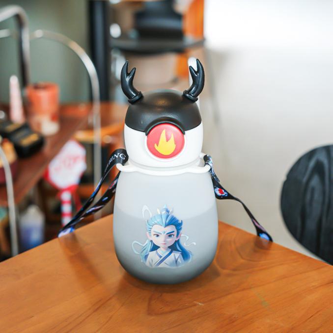 卡通咪鹿可爱塑料杯小清新儿童背带便携式吸管杯|undefined