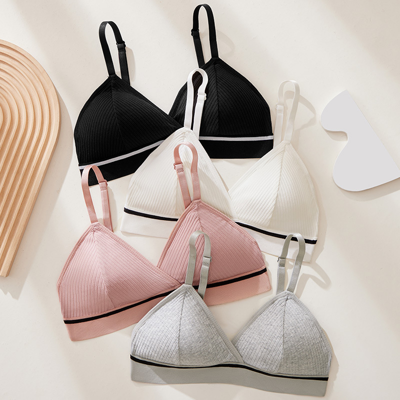 Ropa interior de verano delgada mujer deportiva de estilo de algodón roscado bra flexible blando pro piel ropa interior de color sólido bra transfronterizo