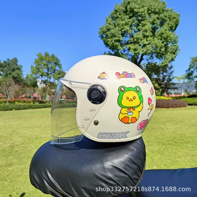 electric car motorcycle windproof helmet – Motosiklet kaskı (dəbilqə) - white-little-yellow-duck-transparent-long-mirror-3c-children-1-5-years-old-wl07