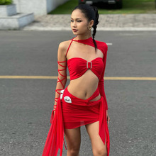 时尚2025秋季新款女装性感辣妹抹胸露脐背心不规则包臀半身裙套装