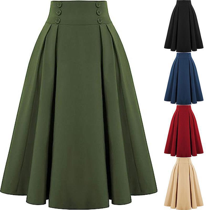 Amazon AliExpress Cross-border Spring and Autumn Pleated Skirt Spring and Autumn New High Waist Solid Color Baita Waist Large Swing Skirt