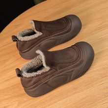 保暖女鞋一脚蹬毛毛鞋2025冬季新款百搭休闲加绒保暖厚底面包棉鞋