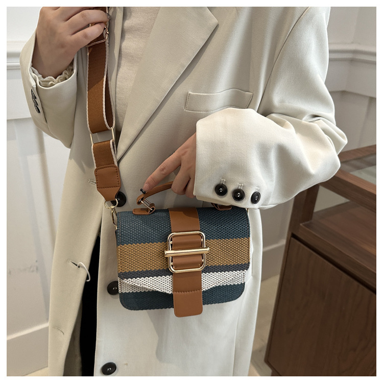 337g Weight Polyester Lining Material Sewing Thread Fashion Element Magnetic Buckle, Flip Cover Closure Type Top Handle, Sling Strap Strap Type Crossbody Bag Bags Type Casual, Daily, Shopping Occasion Pu Leather Material Stripe Pattern All Seasons Season Women's Gender Classic Style Style Square Shape Women's Pu Leather Stripe Classic Style Sewing Thread Square Magnetic Buckle Flip Cover Crossbody Bag 7