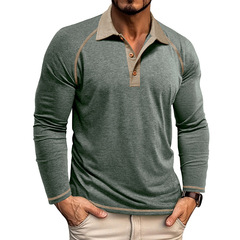 2025 秋の新ヨーロッパとアメリカのメンズ長袖ラペルヘンリー Tシャツ外国貿易若者ポロシャツクロスボーダーメンズ