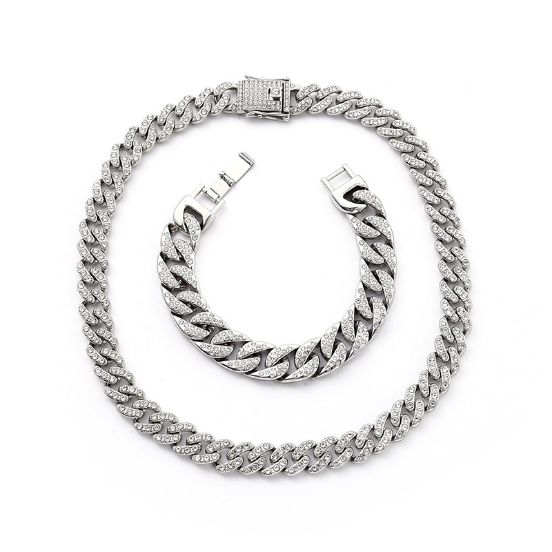 Hip hop trendsetter Cuban diamond bracelet 14mm fat chain men and women hiphop gold-plated necklace_voghion.com