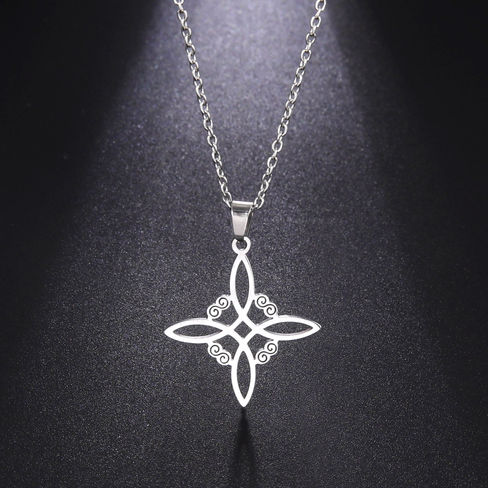 5g Weight 304 Stainless Steel Pendant Material Cross-border Hot Selling Hot Sale Real Gold Electroplated Square Celtic Knot Hollow Witch Knot 304 Material Stainless Steel Necklace