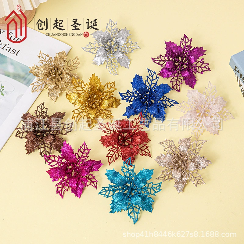 Yiwu Chuangqi 9CM полый золотой порошковый цветок венок трость DIY декоративные цветы украшения для елочных игрушек производитель