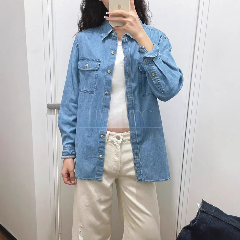 2025 Spring New Women's Denim Loose Shirt Women's Washed Products Long Sleeve Shirt Thin Jacket 475717