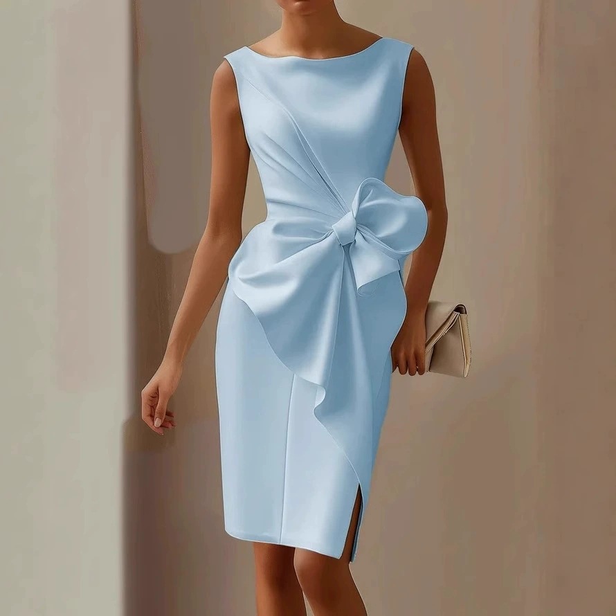 2026 Cross-Border European And American Women's Fashion Independent Station Bow Decoration Short Tank Dress_ecoleips.com