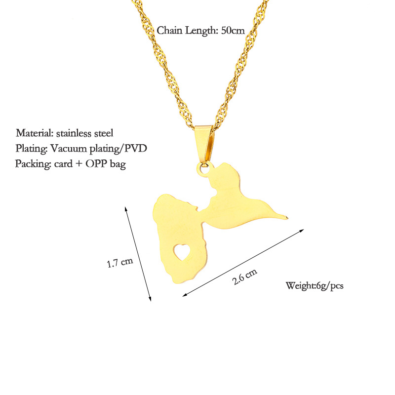 201 Stainless Steel, 304 Stainless Steel Material Wholesale Jewelry Vintage Style Map Guadeloupe Map 201 Stainless Steel 304 Stainless Steel Plating Pendant Necklace