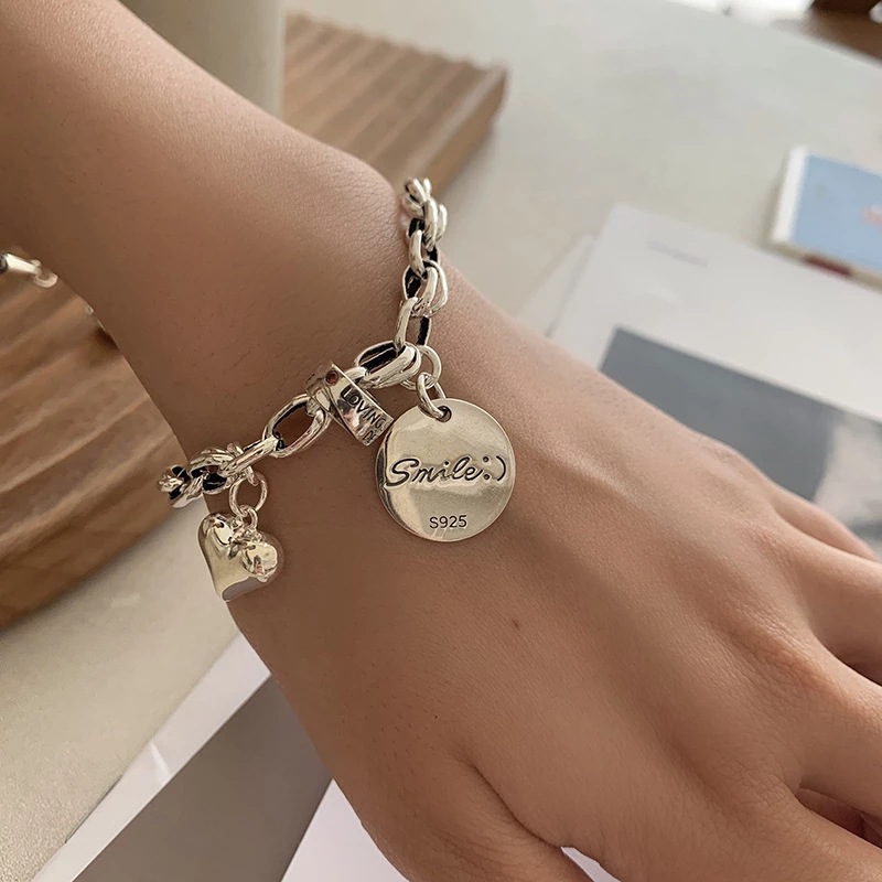 2021 New Ingot Retro Distressed Heart Bracelet Female Ins SpecialInterest Design round Brand Student Cold Style Simplepicture3
