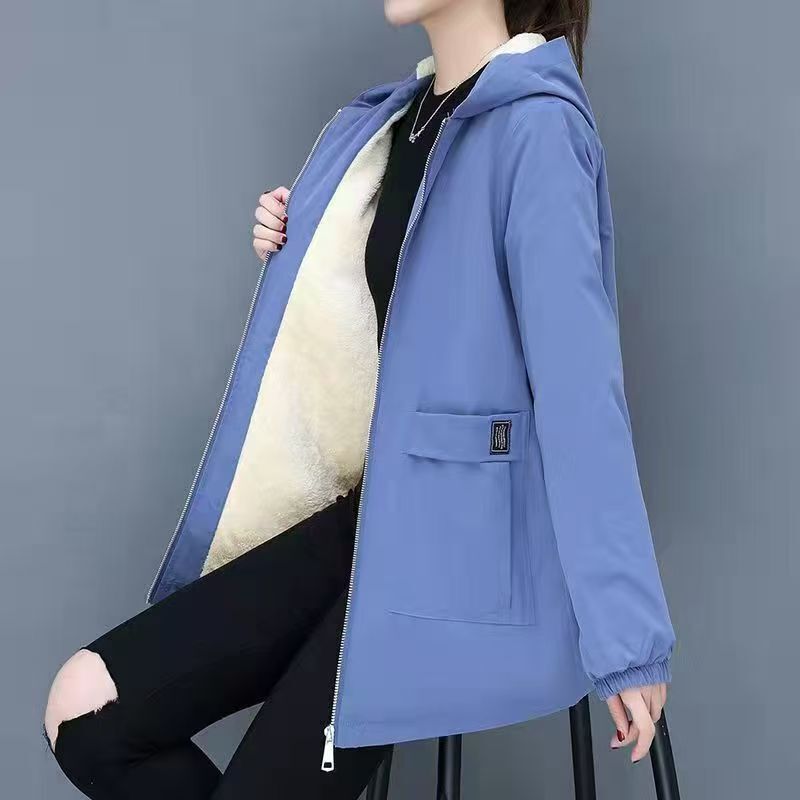 2025 New Autumn and Winter Korean Style Thickeneded Warm Cashmere Cotton Coat for Women, Versatile Slimming Look Loose Hooded Top for Women