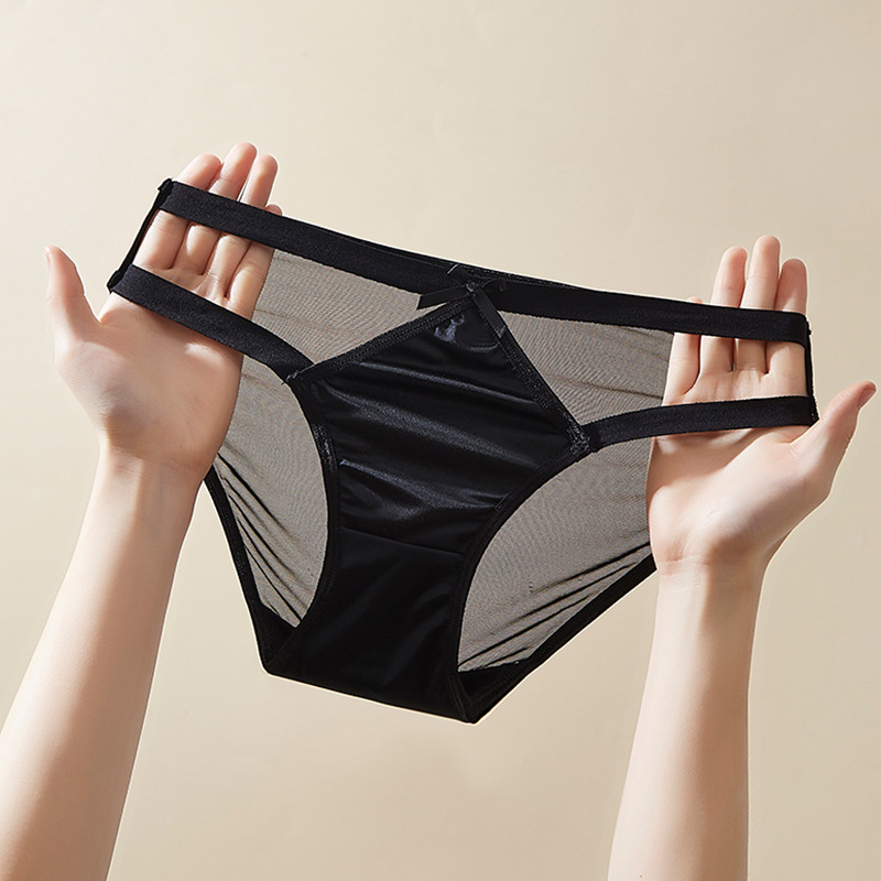 Factory wholesale panties women sexy mesh lace satin girly transparent seamless cotton crotch briefs low waist pants