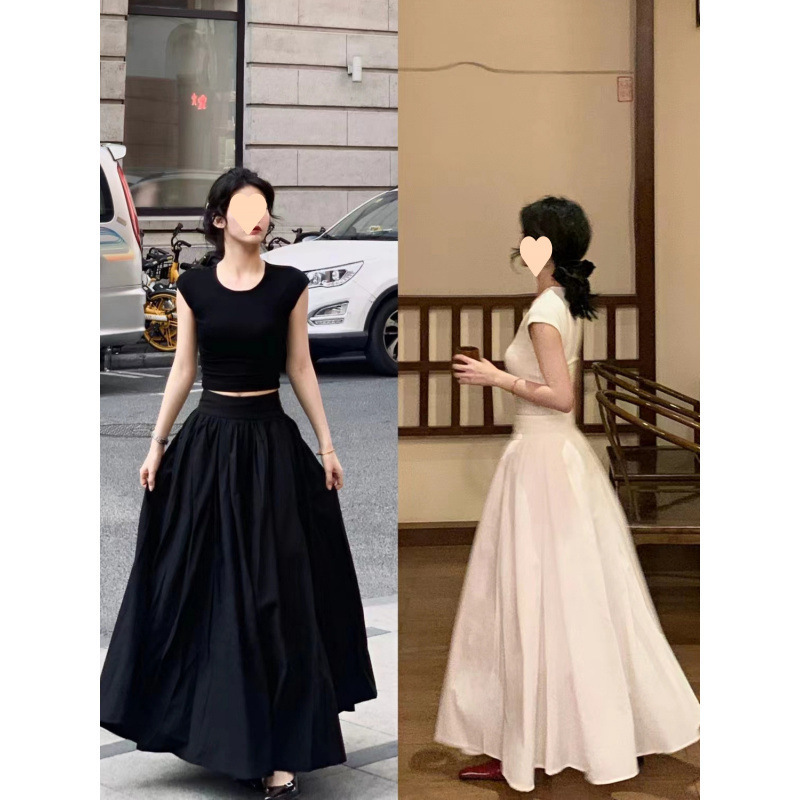 法式气质套装女修身短袖恤夏季甜辣大裙摆字裙半身裙时尚两件套|undefined