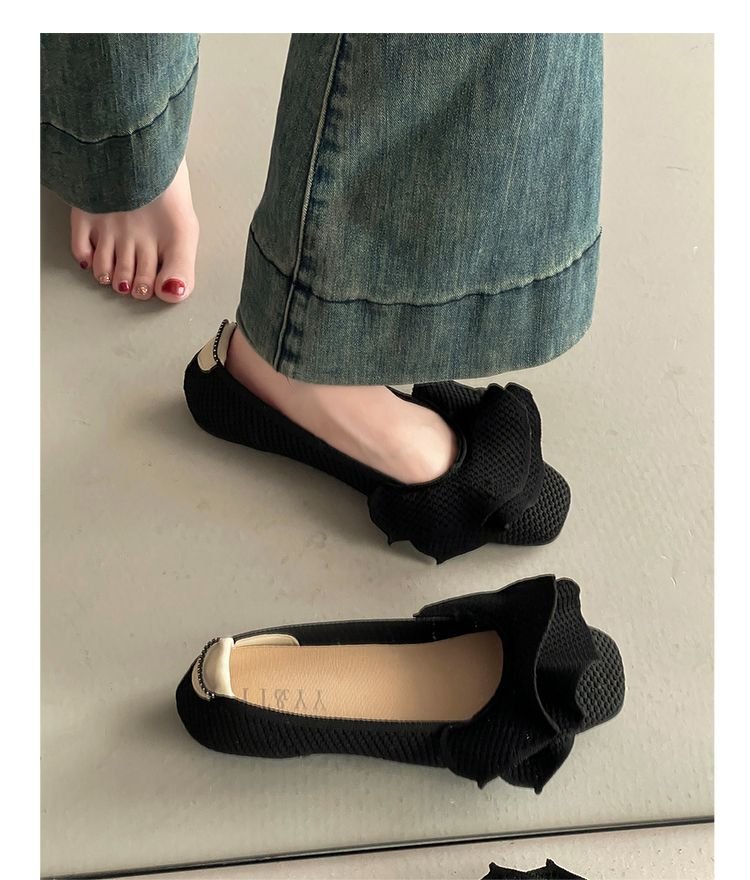 Suela blanda francesa de punto cómodo borde de loto zapatos abuela 2026 nuevo verano con falda ballet zapatos planos para mujeres