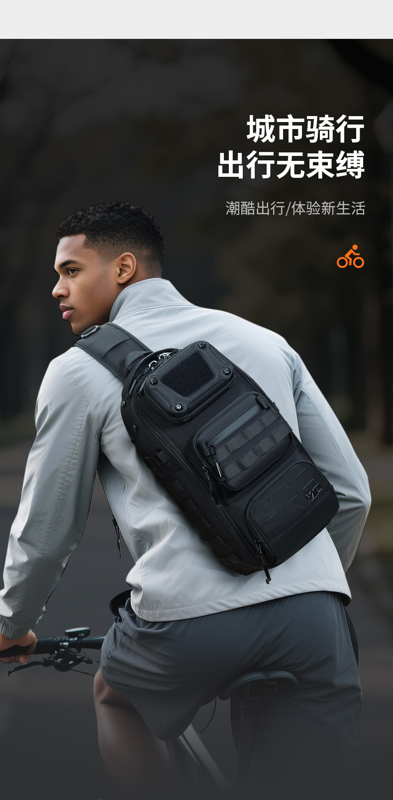 OZUKO Functional Chest Bag Crossbody Bag Expandable Multi-pocket Adjustable Shoulder Strap Men's Outdoor Cycling Single Shoulder Bag