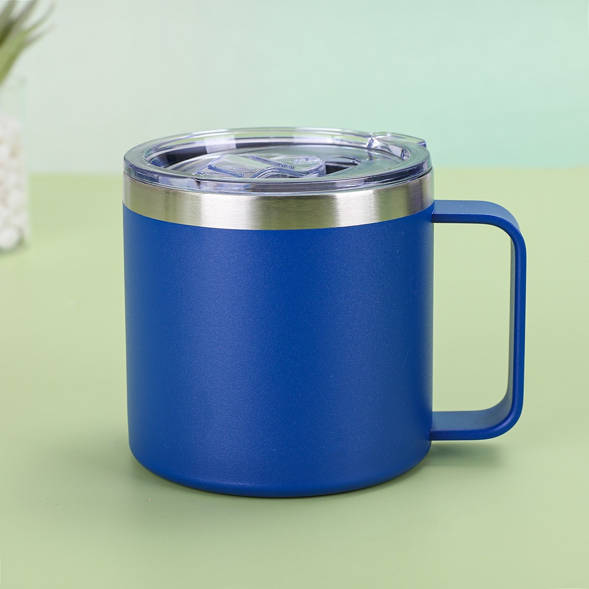 Suministro exclusivo transfronterizo de tazas con aislamiento al vacío de doble capa de acero inoxidable 304, taza de oficina estilo americano de 14 oz con asa.