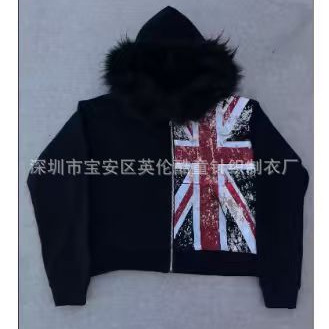 2025 New Gothic Cross Hoodie with Zipper and Fur Collar Fashion Hat Top Hot Sale Wholesale 2025 New Gothic Cross Hoodie with Zipper and Fur Collar Fashion Hat Top Hot Sale Wholesale