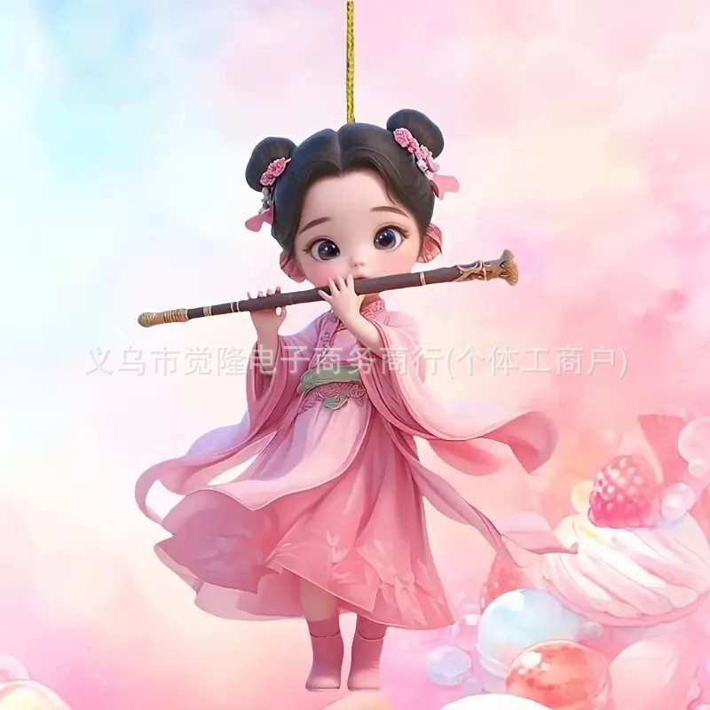 Nuevo acrílico plano transfronterizo para soplar flauta rosa chica colgante de automóvil fiestas colgante de decoración del hogar image 2