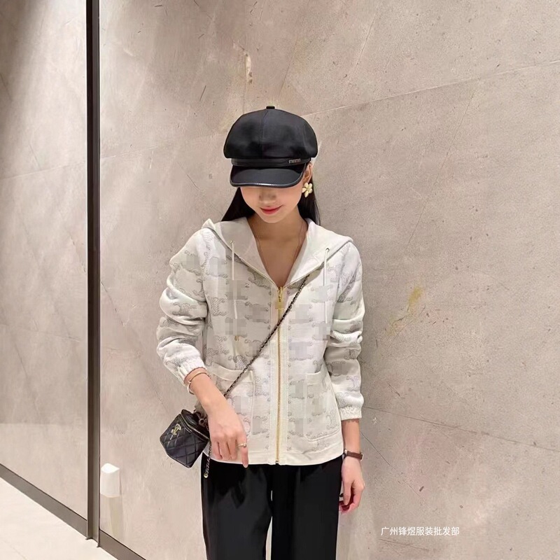 S林高版本25早秋新款针织拉链帽衫双面可穿宽松女提花字母高品质|undefined