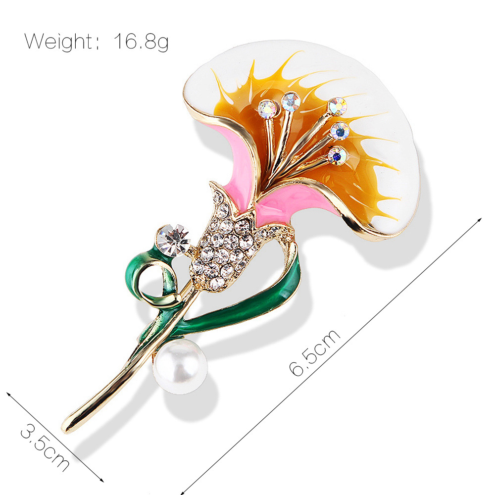 Korean new style plant flower brooch simple temperament brooch anti exposure enamel silk scarf buckle pearl pin accessories_voghion.com