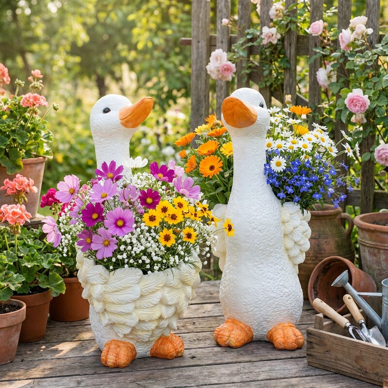 Garden Decorative Animal Ornaments, Succulent Plant Pots, Creative Magnesium Oxide Duck Flower Pots, Outdoor Courtyard Arrangement