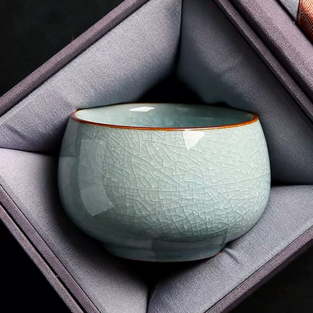 汝窑冰花主人杯单杯开片茶杯品茗杯功夫茶盏家用伴手礼品LOGO批发
