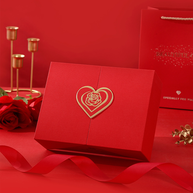 Nueva caja de regalo rosa de doble apertura, caja de regalo para el Día de San Valentín, caja de regalo de alta gama para niñas, caja de regalo de recuerdo, caja de embalaje al por mayor