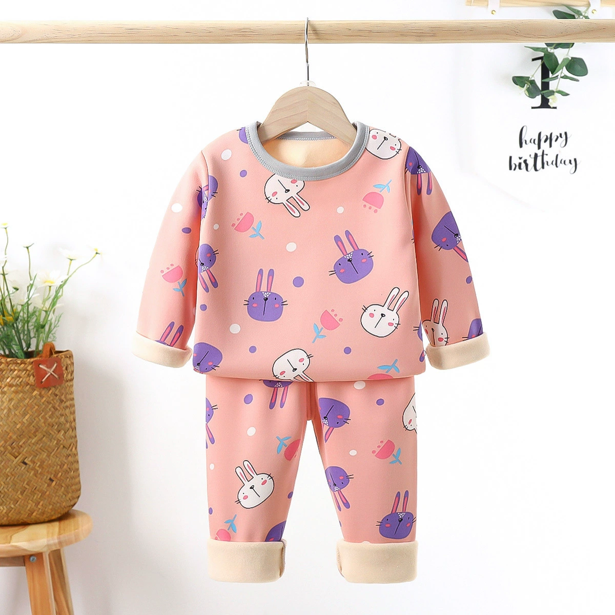 Demi-season children's fleece autumn set, long-sleeve, warm thermal underwear for men and women