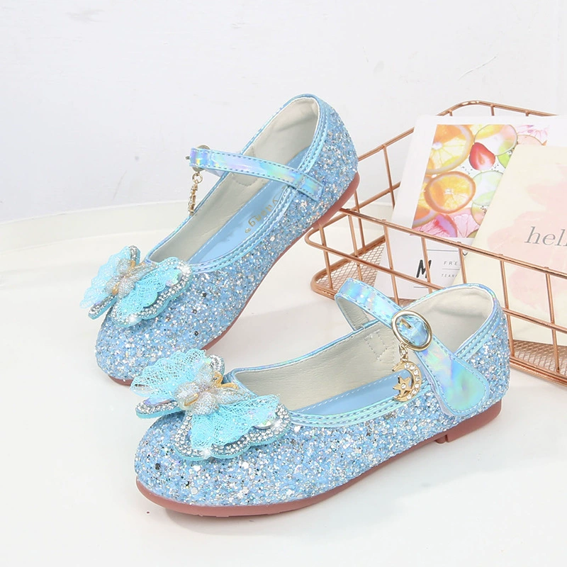 Розовые туфли с блеском с бантом на плоской подошве для девочек 2024 весна и осень новые туфли принцессы Айши маленькие кожаные туфли