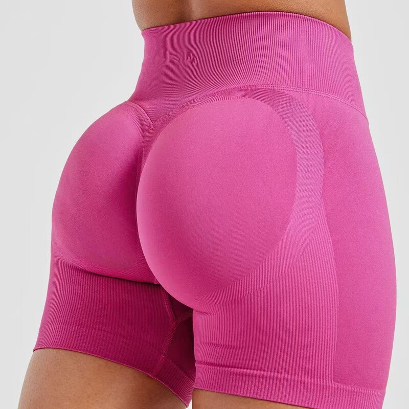 Amazon Matte Nylon Ribbed Jacquard Tummy Control Butt Lift Yoga Seamless Three-Quarter Pants Seamless Yoga Shorts