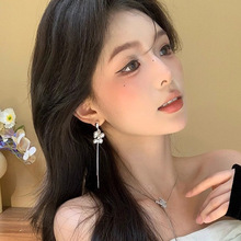 法式超甜女神长款流苏珍珠耳环耳坠葡萄串链条冷淡风甜美气质耳饰