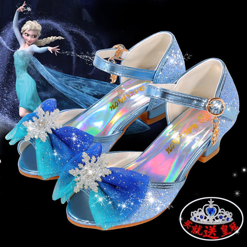 2021 New Girls Sandals Children's High Heels Lace Bow Princess Shoes Korean Style Fish Mouth Little Girls Crystal Shoes
