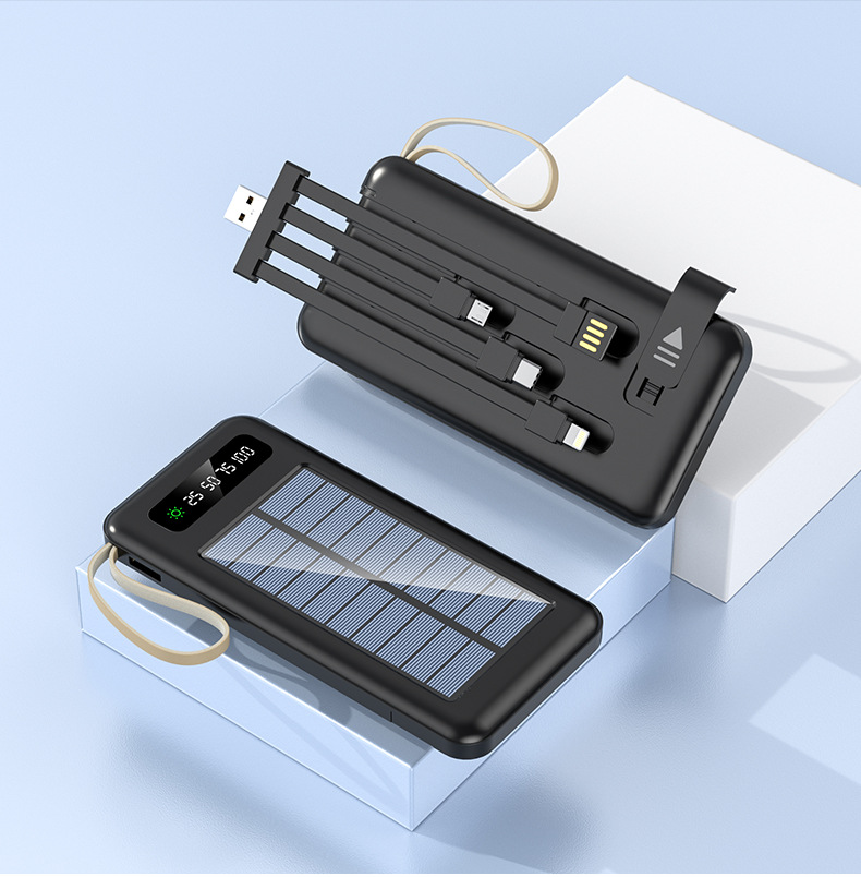 Sınır ötesi toptan satış açık hava güneş enerjili powerbank büyük kapasiteli 20000 mAh kompakt mobil güç kaynağı dahili kablolu